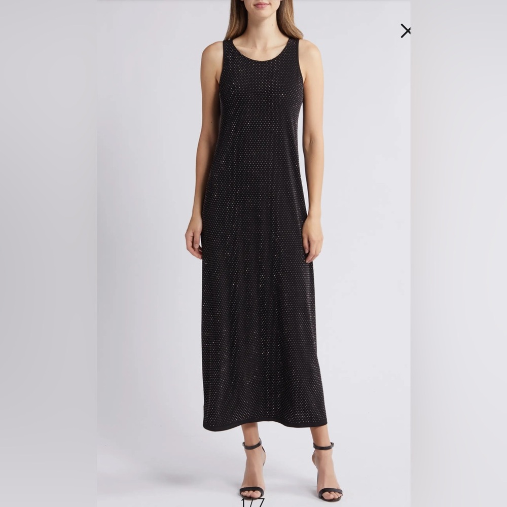 Stretchy Rhinestone Sleeveless Dress Rich Black Maxi Dress Vince Camuto Med. NWT
